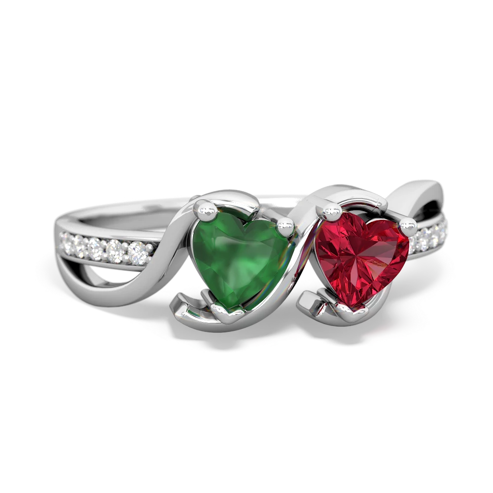 Emerald Side By Side 14K White Gold ring R3090