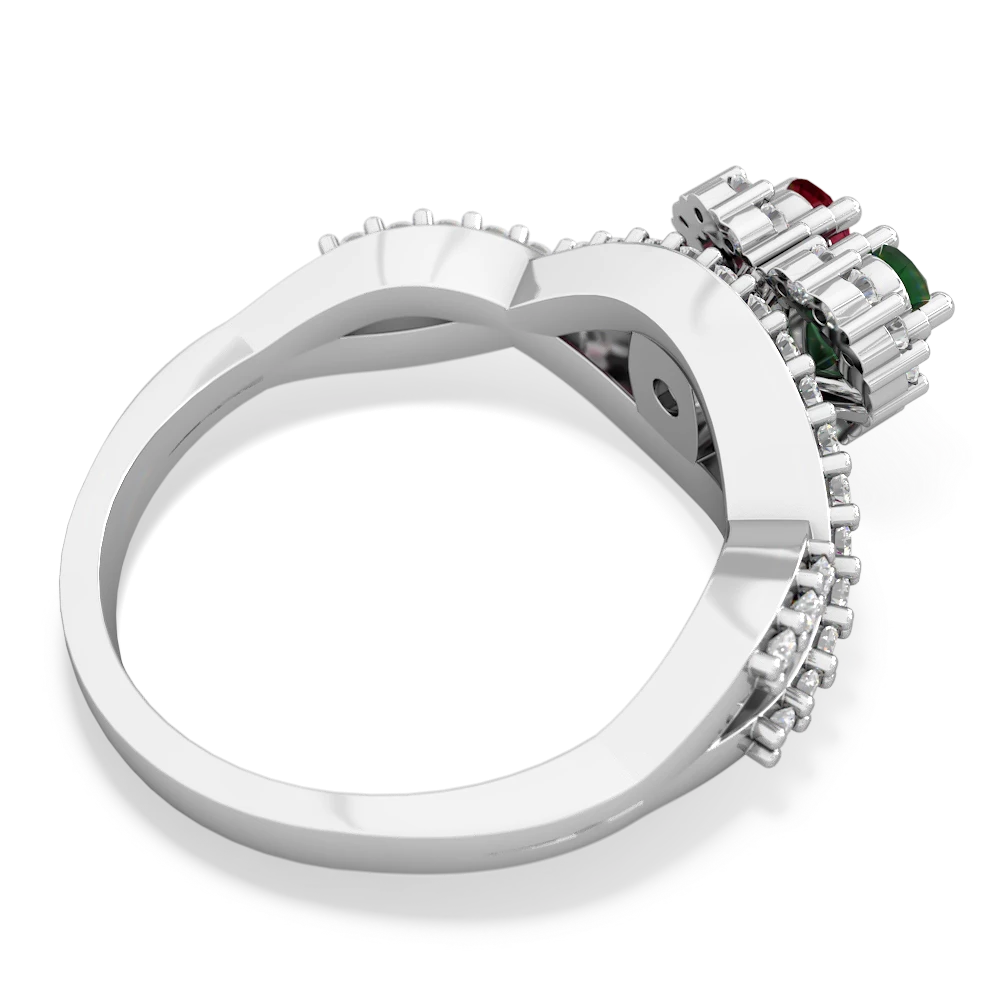 Emerald Diamond Twist 'One Heart' 14K White Gold ring R2640HRT