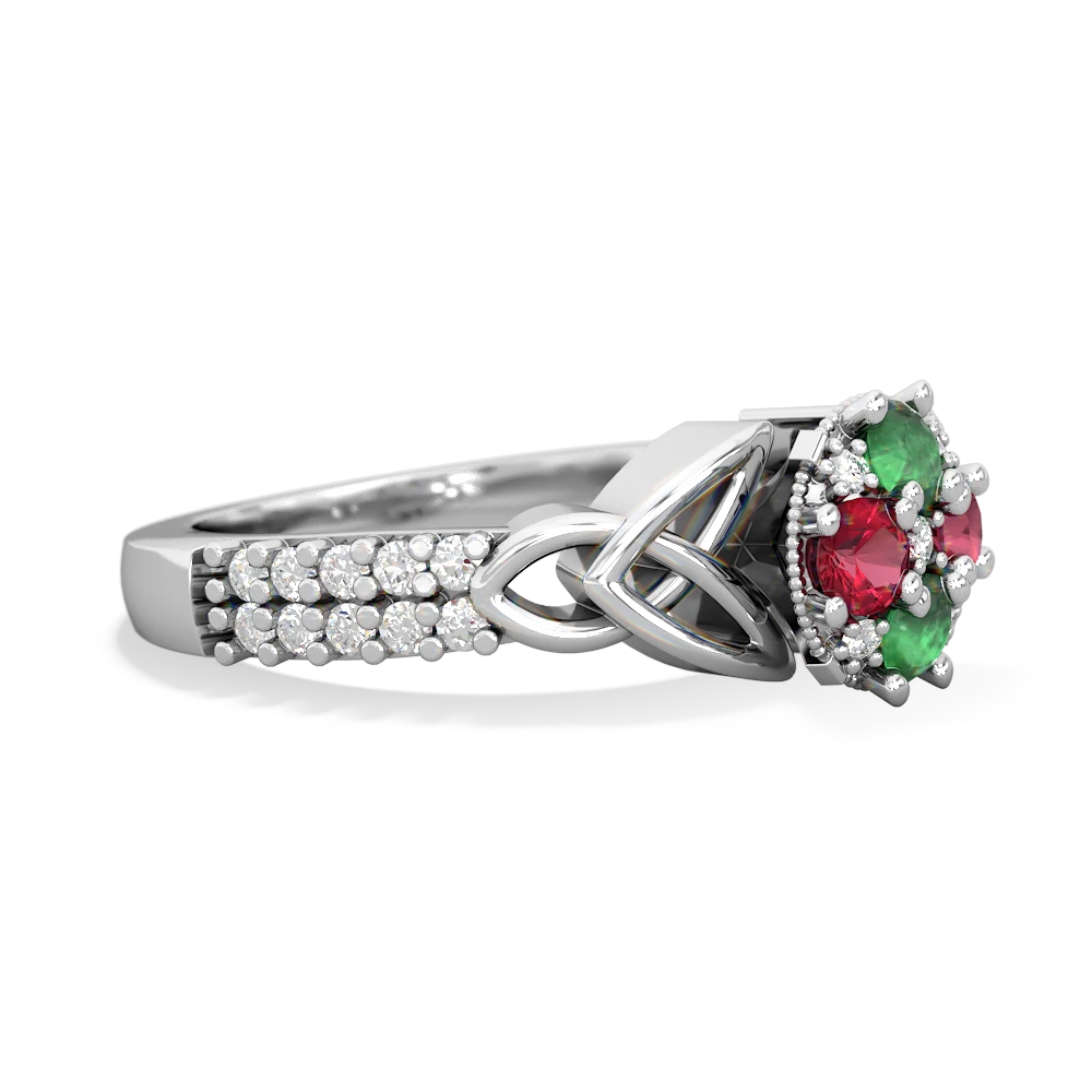 Emerald Celtic Knot Cluster Engagement 14K White Gold ring R26443RD