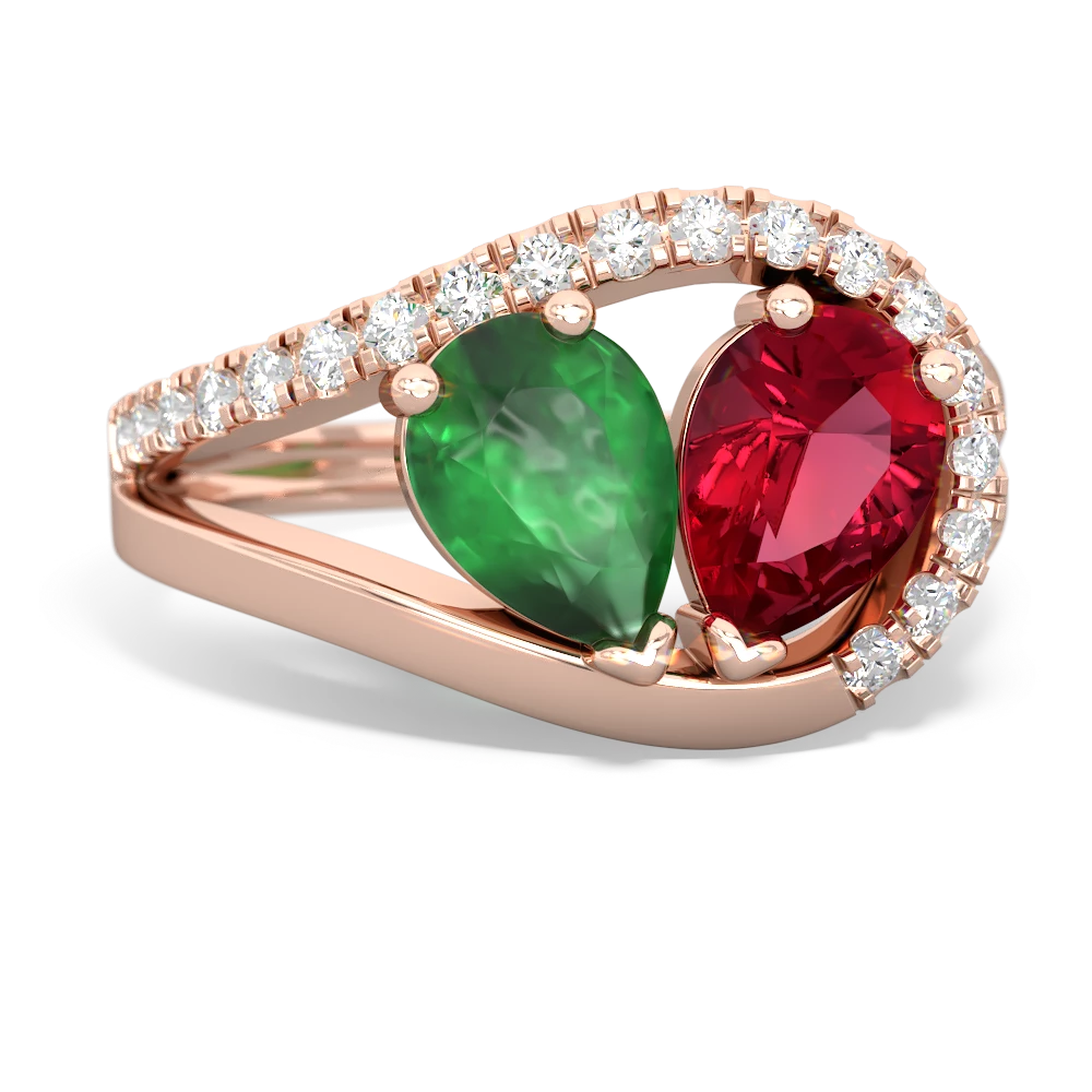 Emerald Nestled Heart Keepsake 14K Rose Gold ring R5650