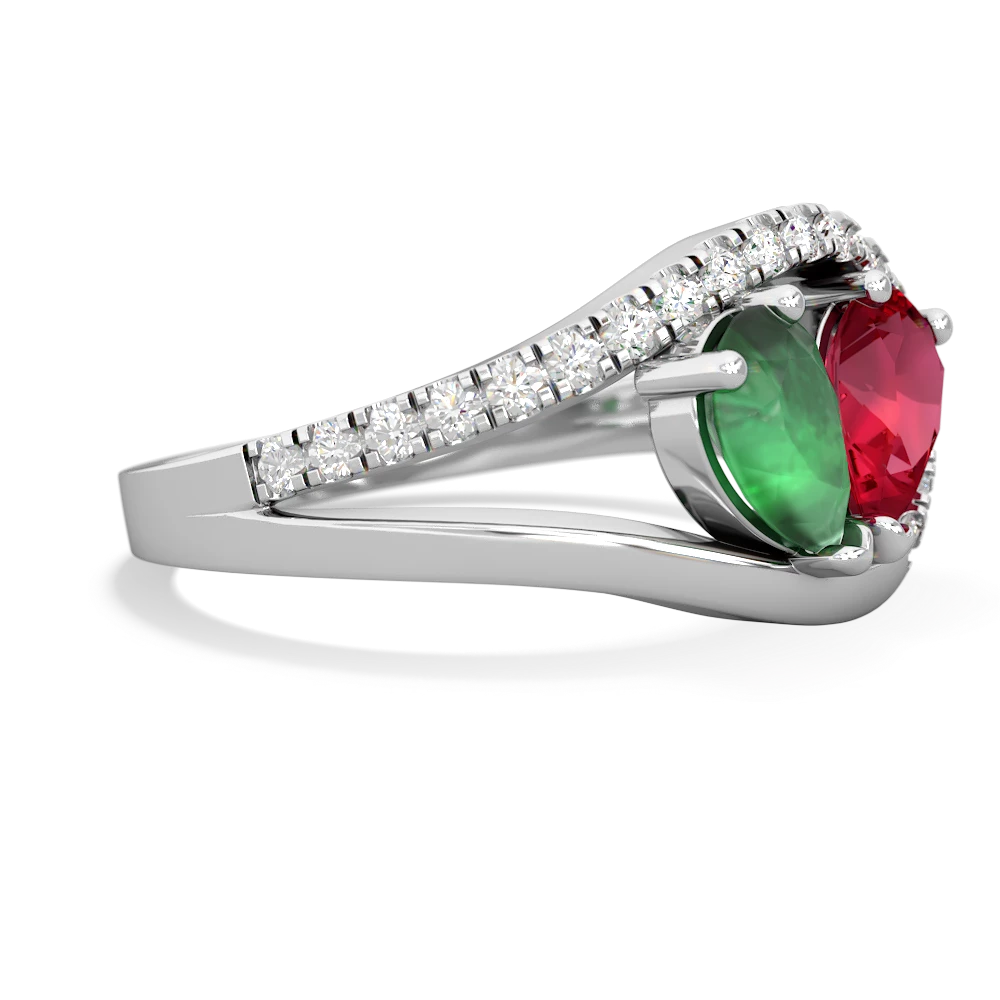 Emerald Nestled Heart Keepsake 14K White Gold ring R5650