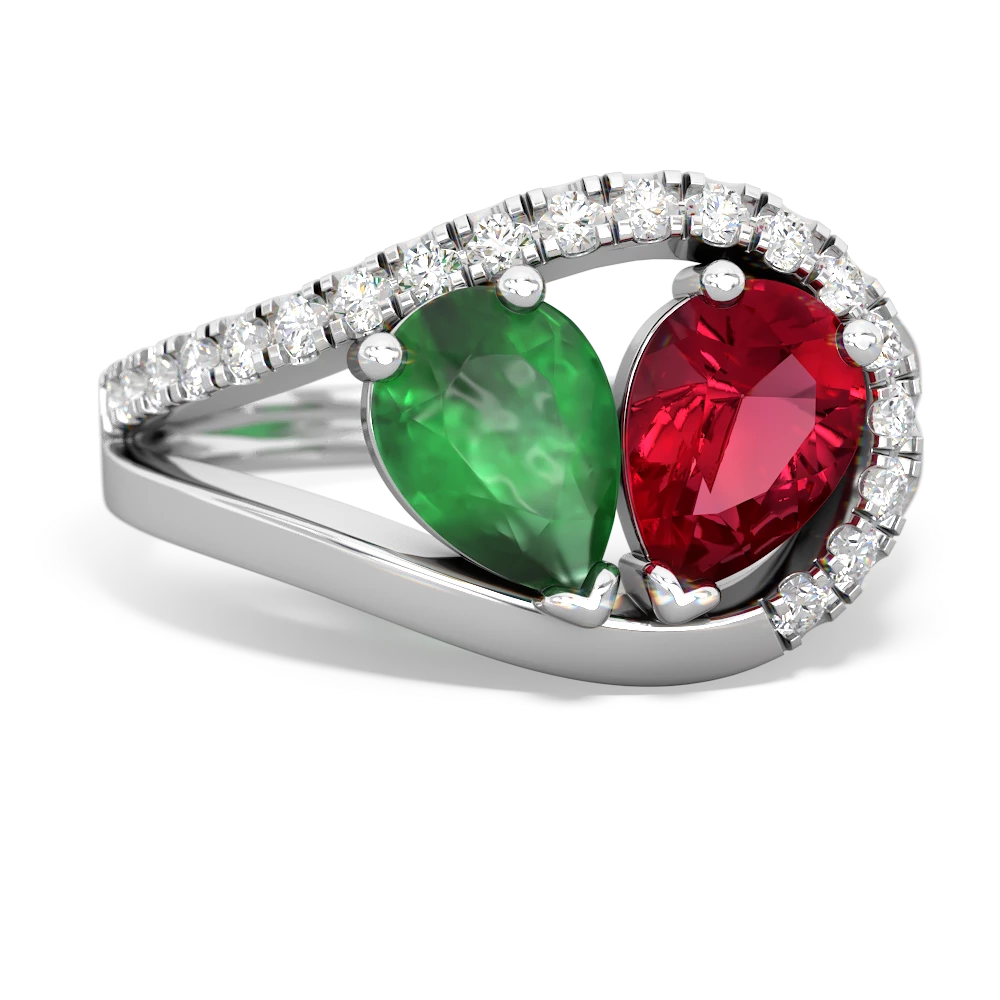 Emerald Nestled Heart Keepsake 14K White Gold ring R5650