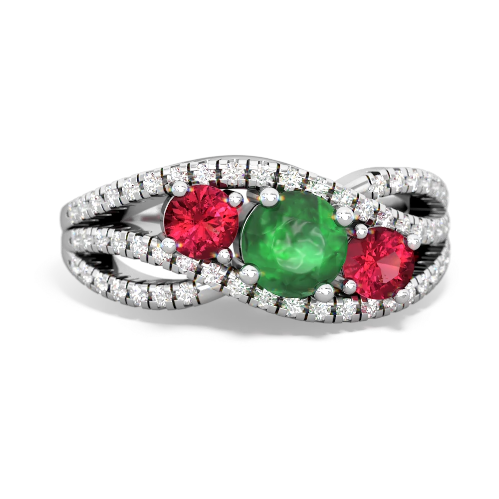 Emerald Three Stone Aurora 14K White Gold ring R3080