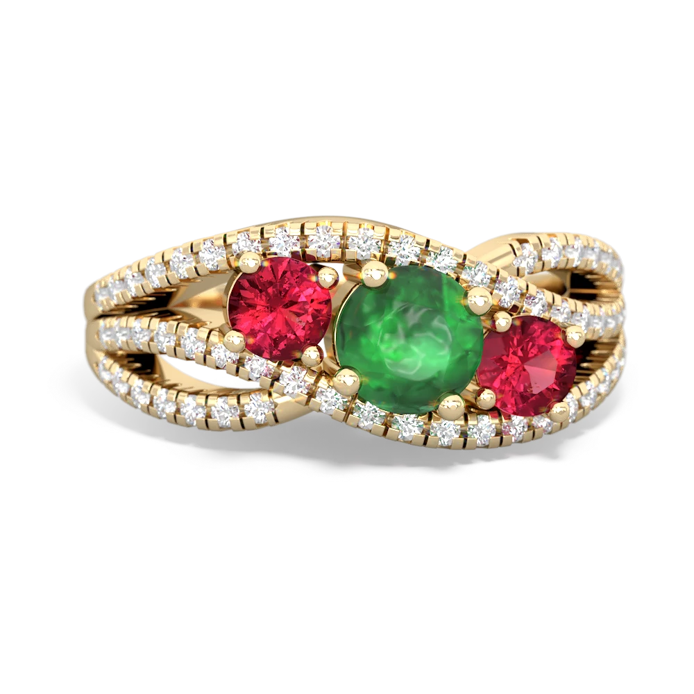 Emerald Three Stone Aurora 14K Yellow Gold ring R3080