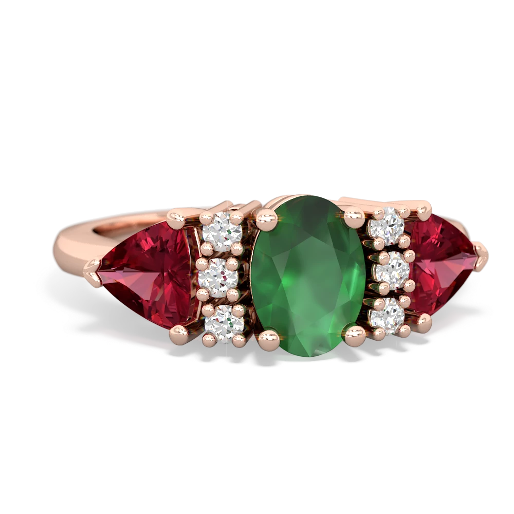 Emerald Antique Style Three Stone 14K Rose Gold ring R2186