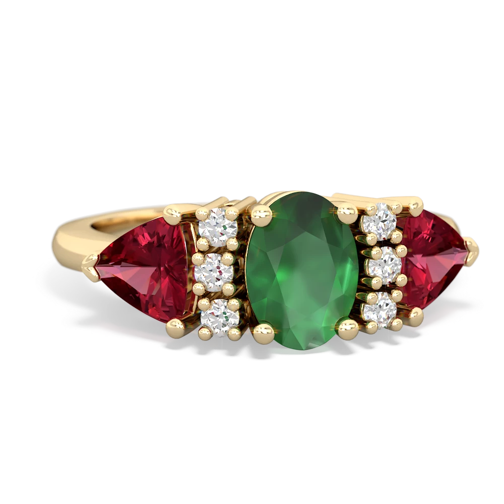 Emerald Antique Style Three Stone 14K Yellow Gold ring R2186