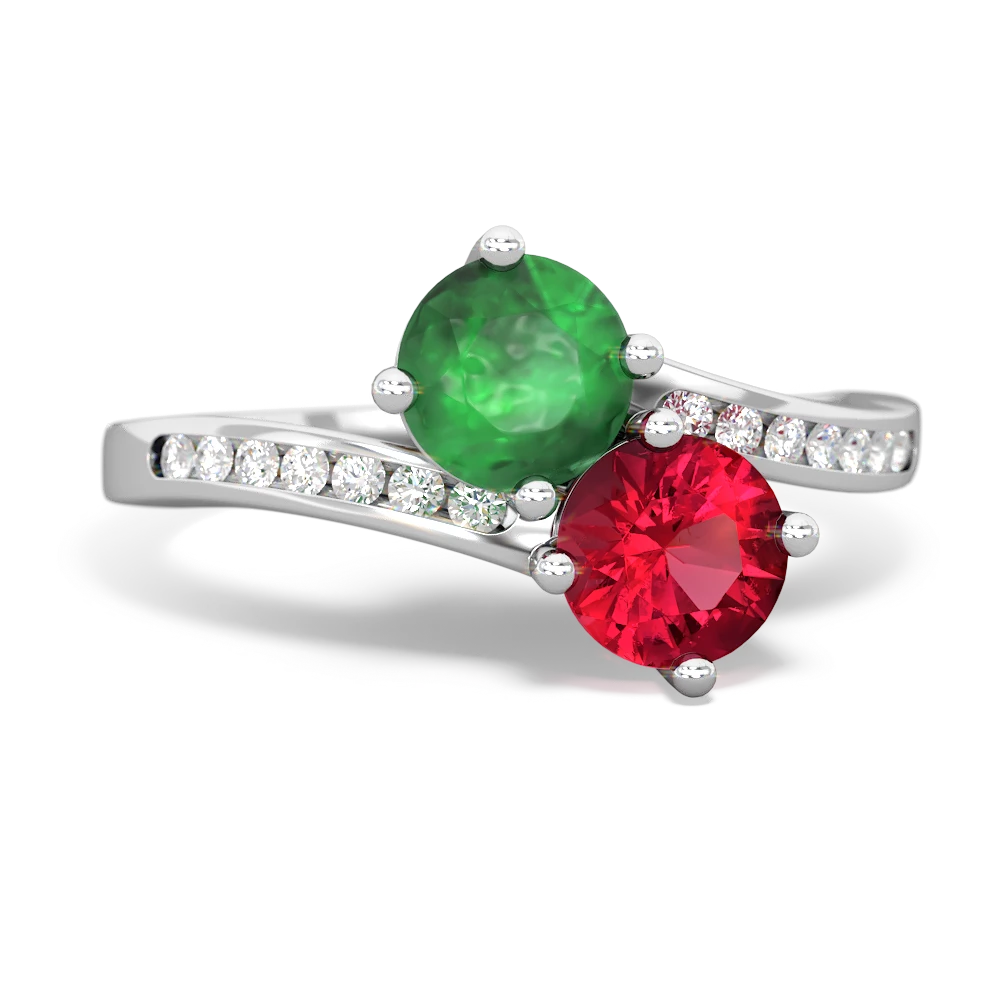 Emerald Channel Set Two Stone 14K White Gold ring R5303