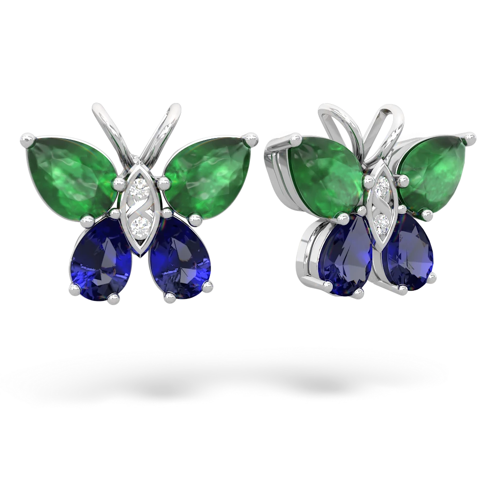 Emerald Butterfly 14K White Gold earrings E2215