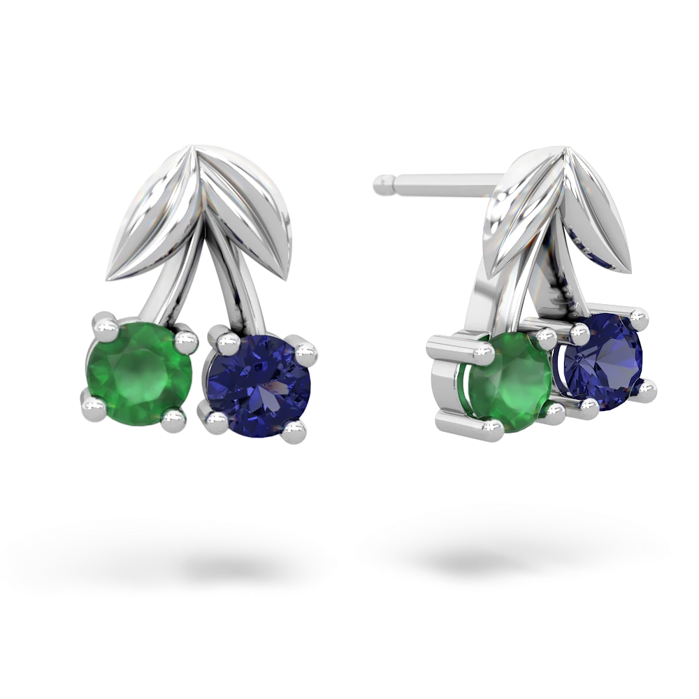 Emerald Sweet Cherries 14K White Gold earrings E7001