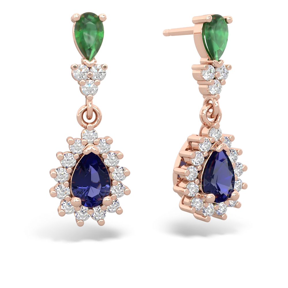 Emerald Halo Pear Dangle 14K Rose Gold earrings E1882