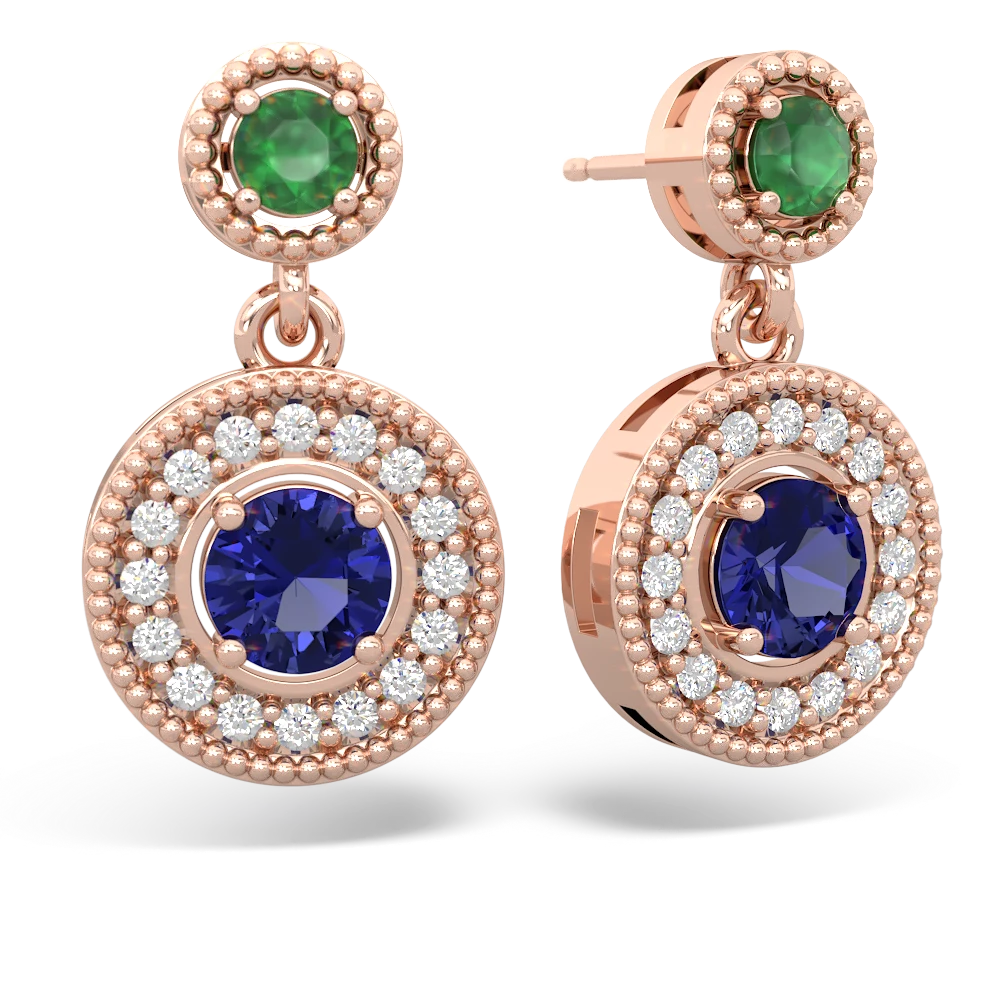 Emerald Halo Dangle 14K Rose Gold earrings E5319