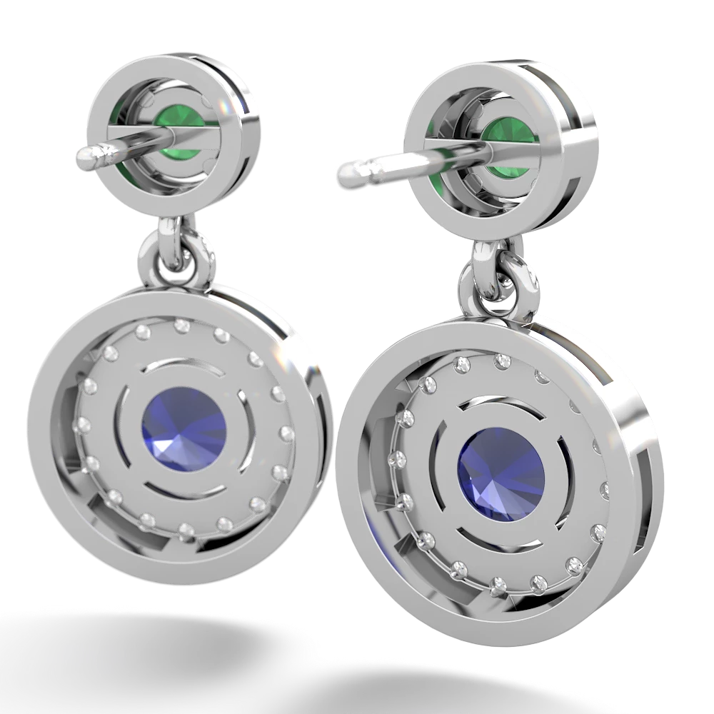 Emerald Halo Dangle 14K White Gold earrings E5319