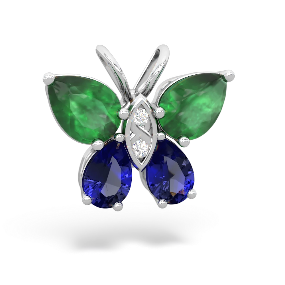 Emerald Butterfly 14K White Gold pendant P2215