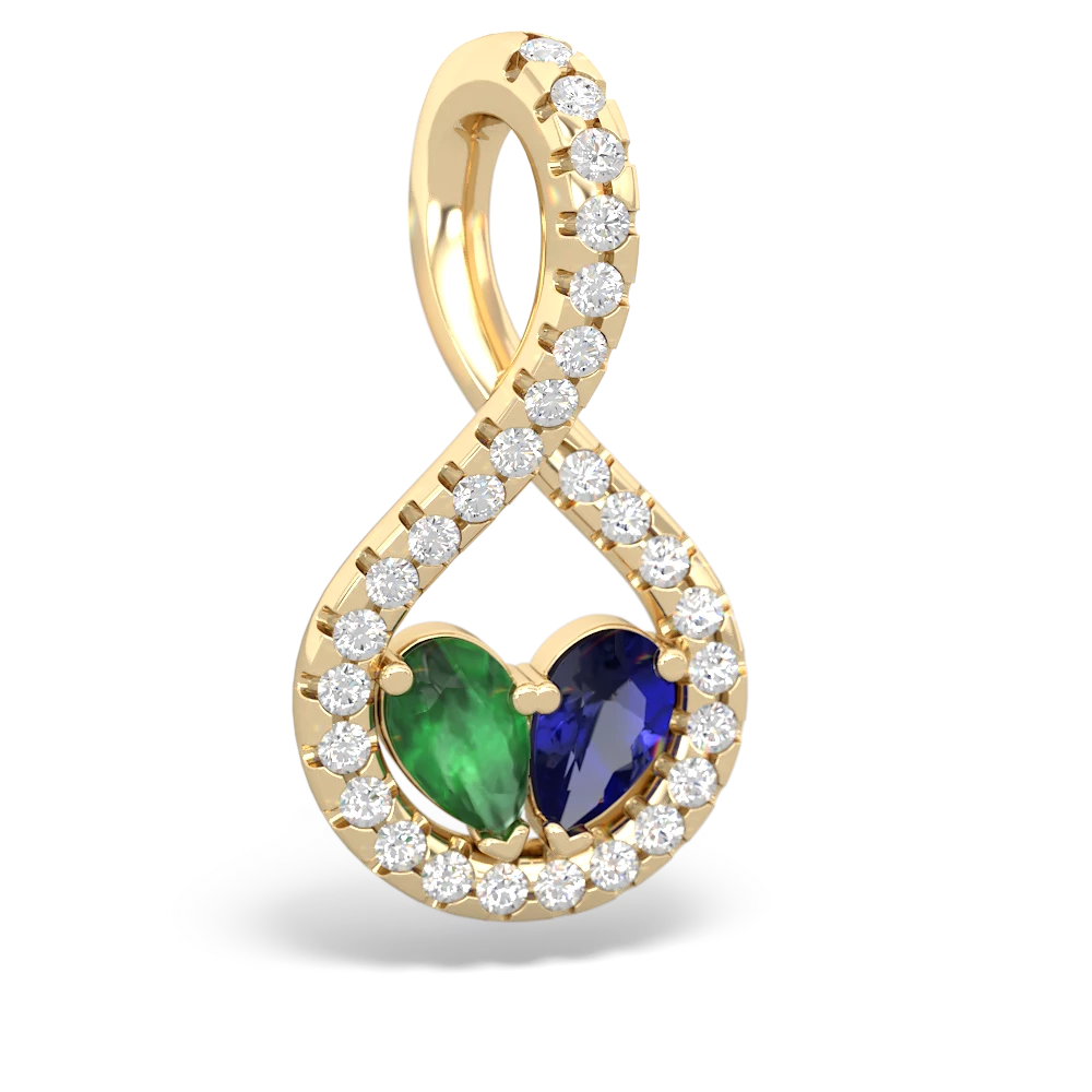 Emerald Pave Twist 'One Heart' 14K Yellow Gold pendant P5360