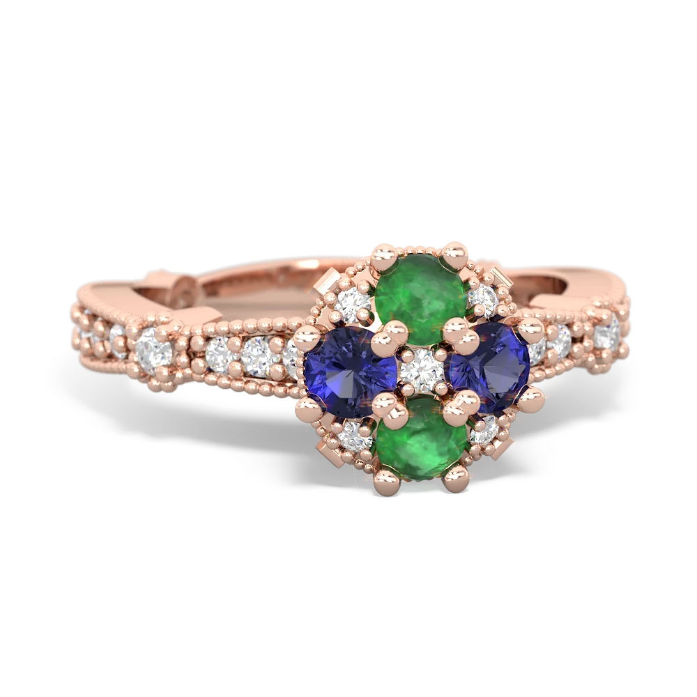 Emerald Sparkling Tiara Cluster 14K Rose Gold ring R26293RD