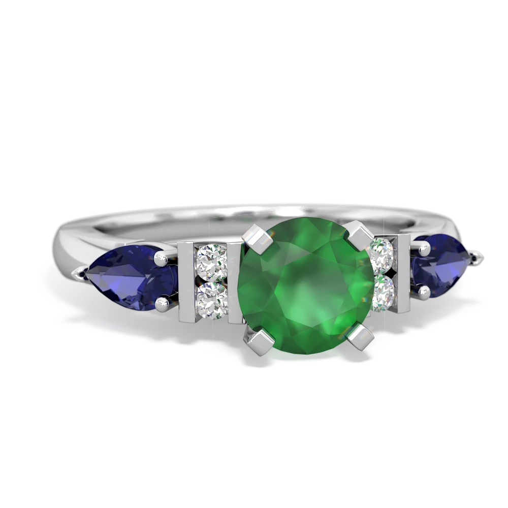 Emerald 6Mm Round Eternal Embrace Engagement 14K White Gold ring R2005