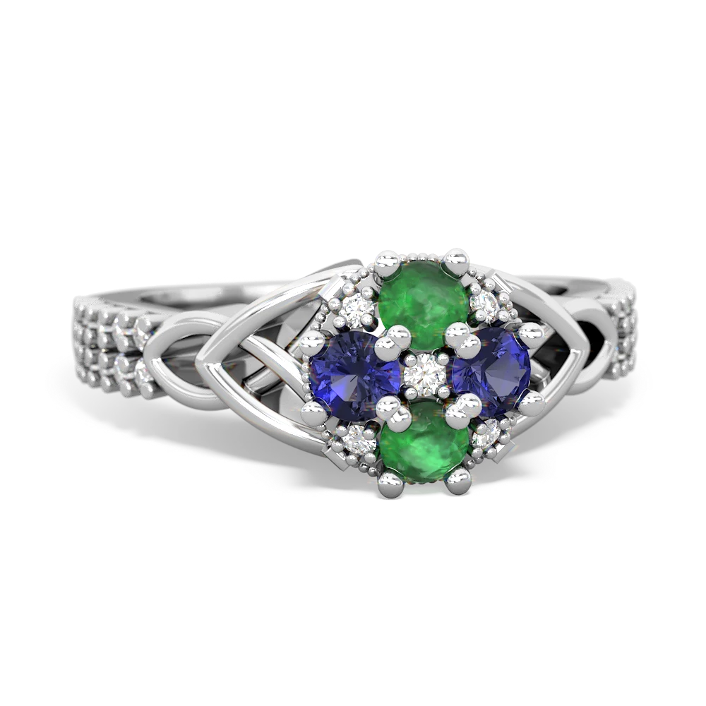 Emerald Celtic Knot Cluster Engagement 14K White Gold ring R26443RD