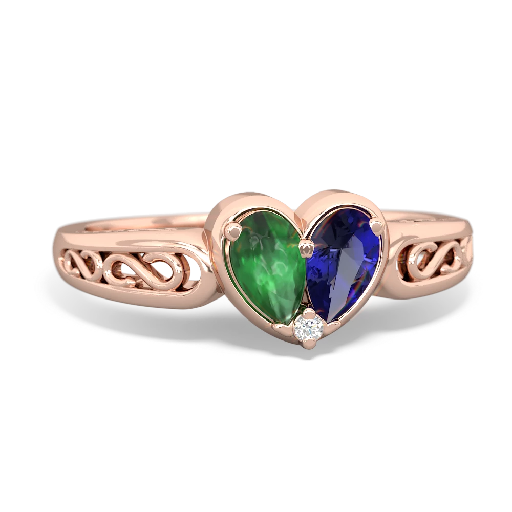 Emerald Filligree 'One Heart' 14K Rose Gold ring R5070