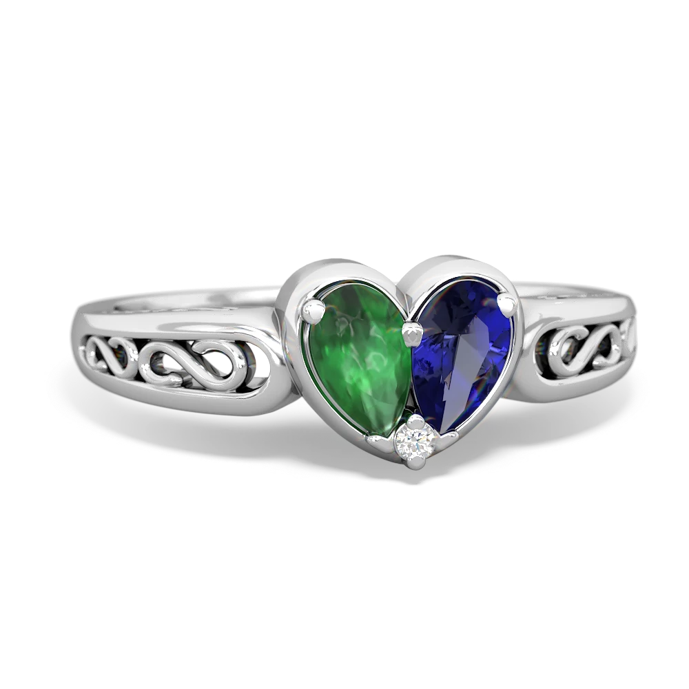 Emerald Filligree 'One Heart' 14K White Gold ring R5070