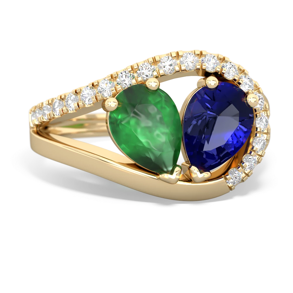 Emerald Nestled Heart Keepsake 14K Yellow Gold ring R5650