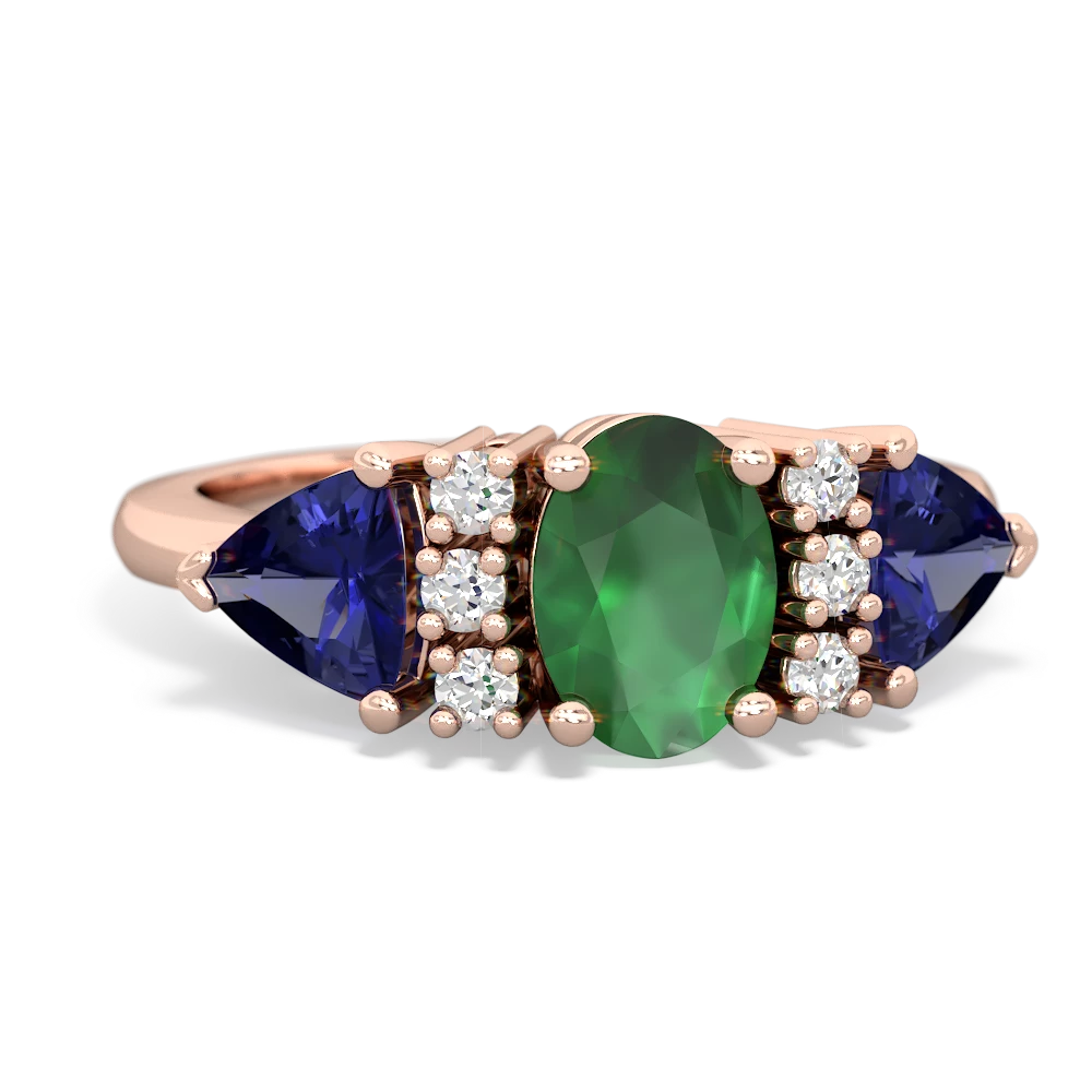 Emerald Antique Style Three Stone 14K Rose Gold ring R2186