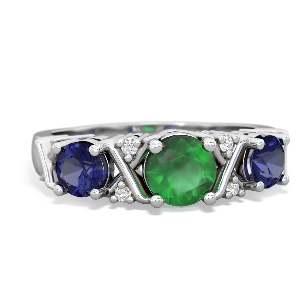 Emerald Hugs And Kisses 14K White Gold ring R5016