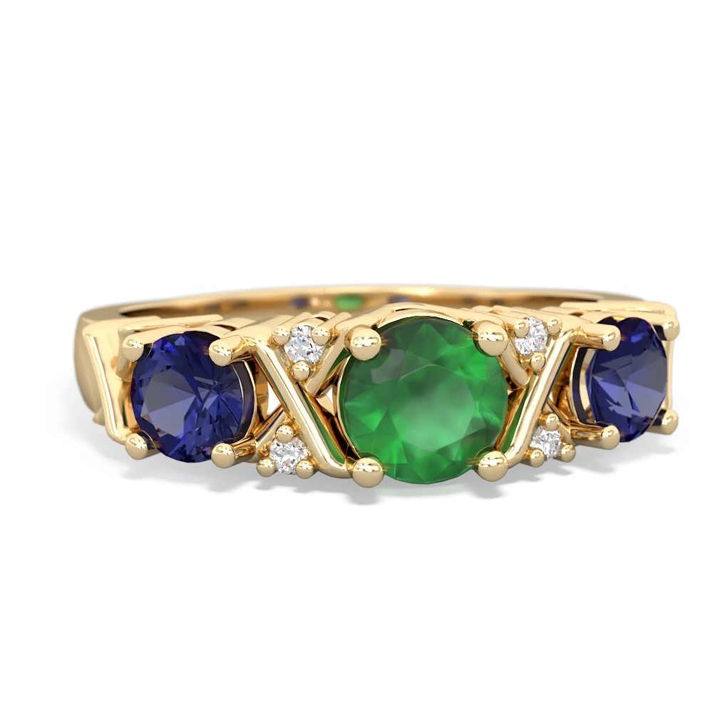 Emerald Hugs And Kisses 14K Yellow Gold ring R5016