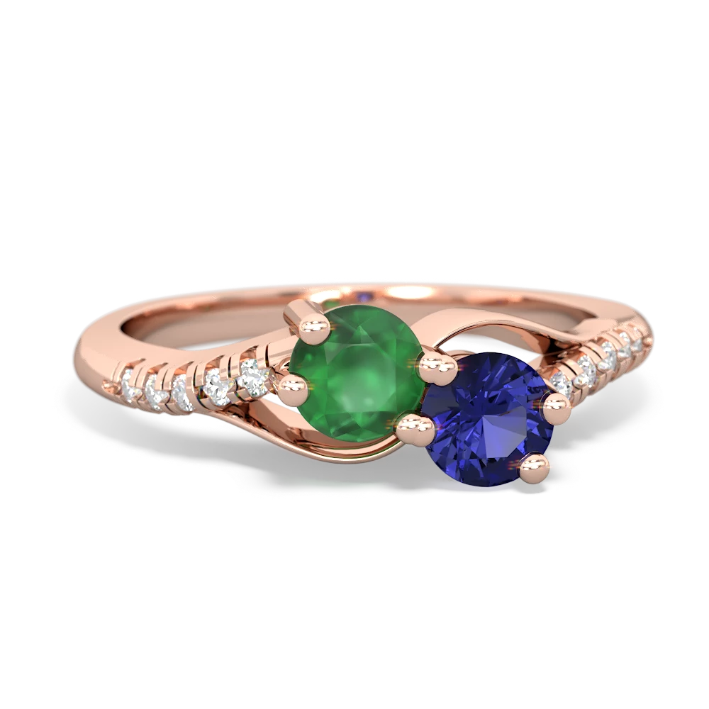 Emerald Infinity Pave Two Stone 14K Rose Gold ring R5285