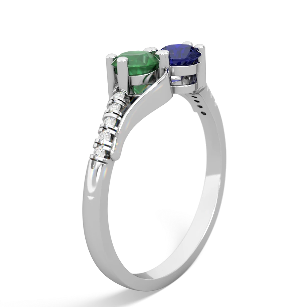 Emerald Infinity Pave Two Stone 14K White Gold ring R5285