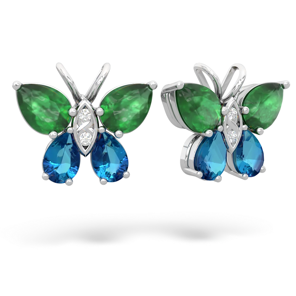 Emerald Butterfly 14K White Gold earrings E2215