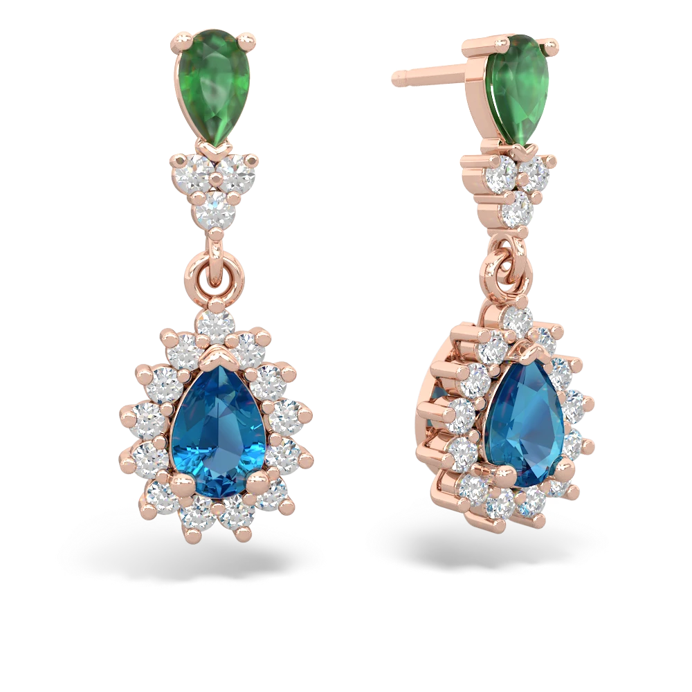 Emerald Halo Pear Dangle 14K Rose Gold earrings E1882