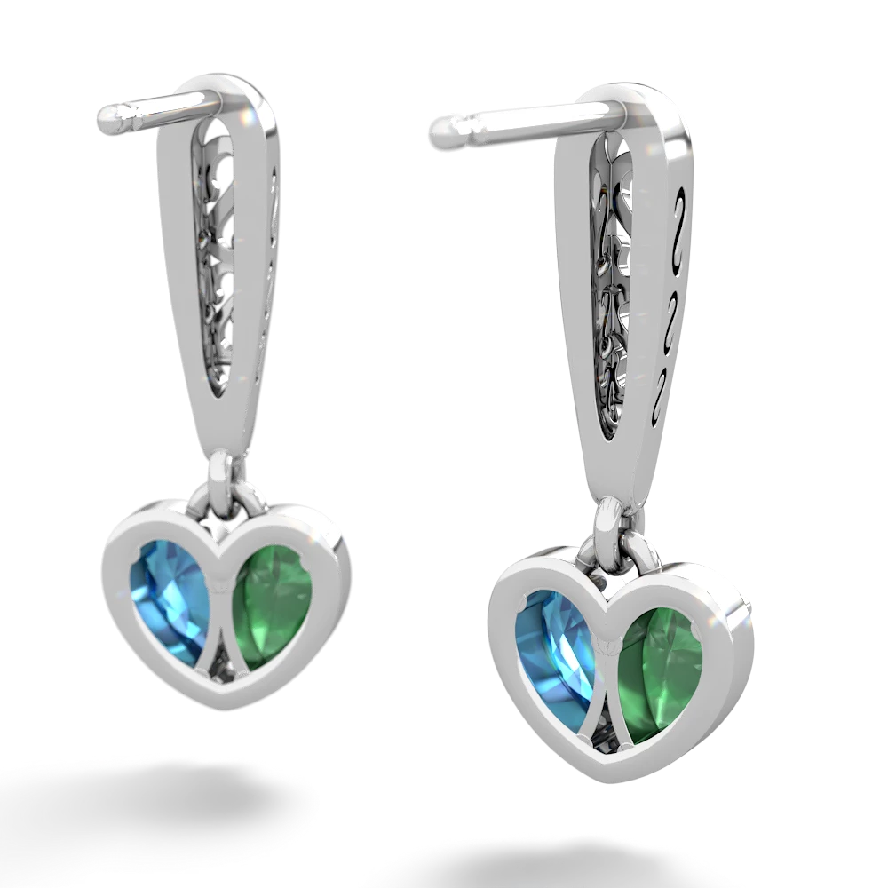 Emerald Filligree Heart 14K White Gold earrings E5070