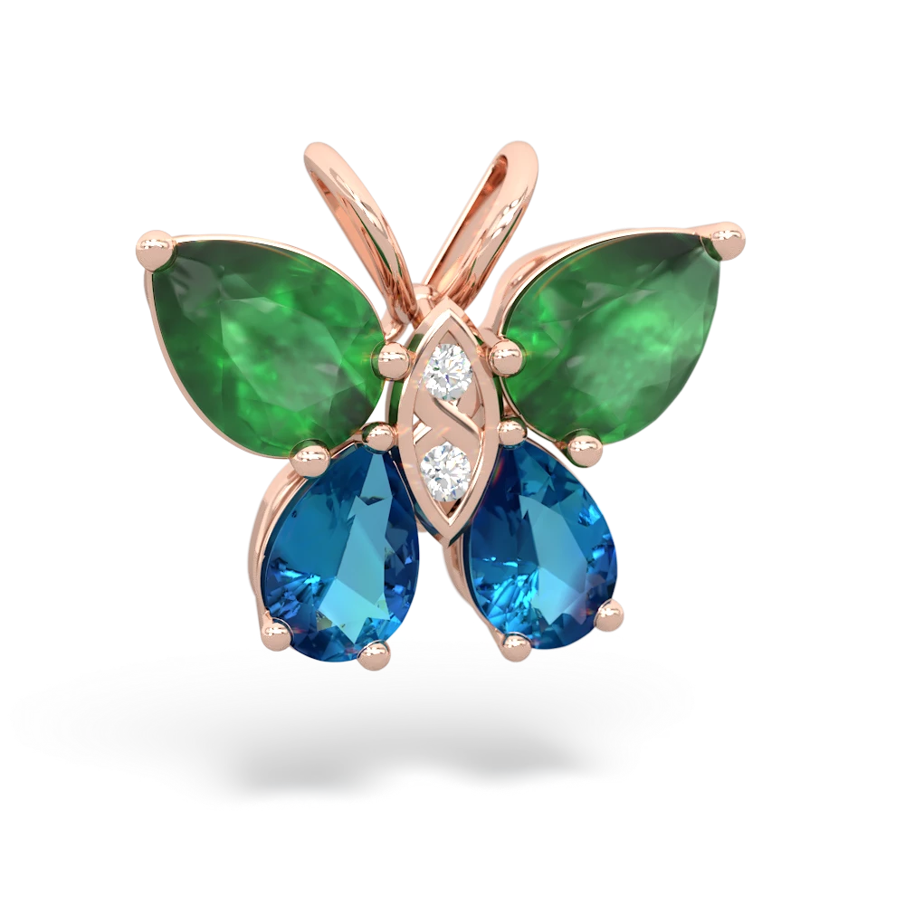 Emerald Butterfly 14K Rose Gold pendant P2215