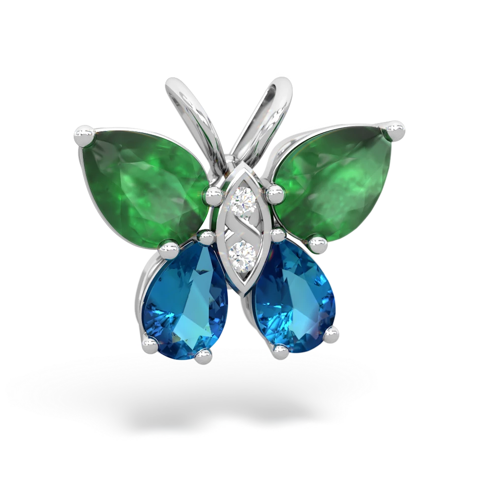 Emerald Butterfly 14K White Gold pendant P2215