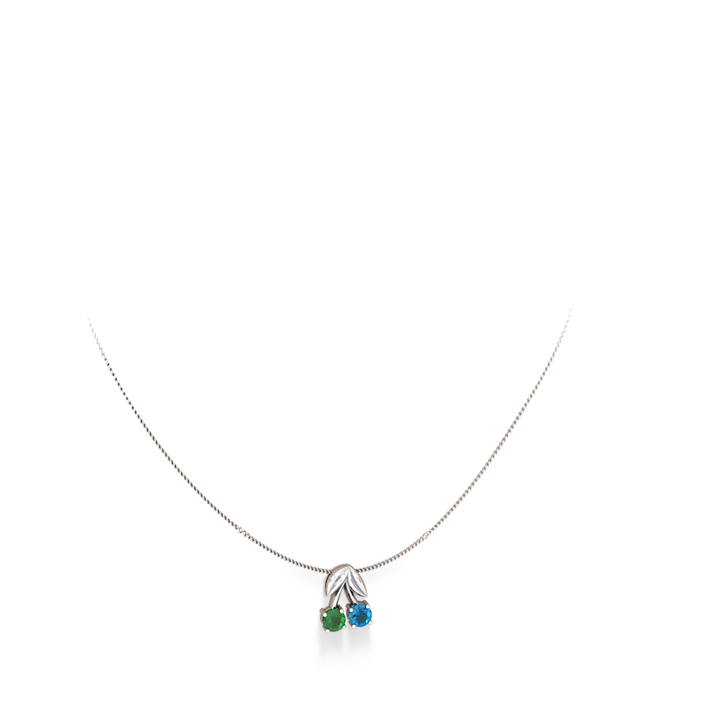 Emerald Sweet Cherries 14K White Gold pendant P7001