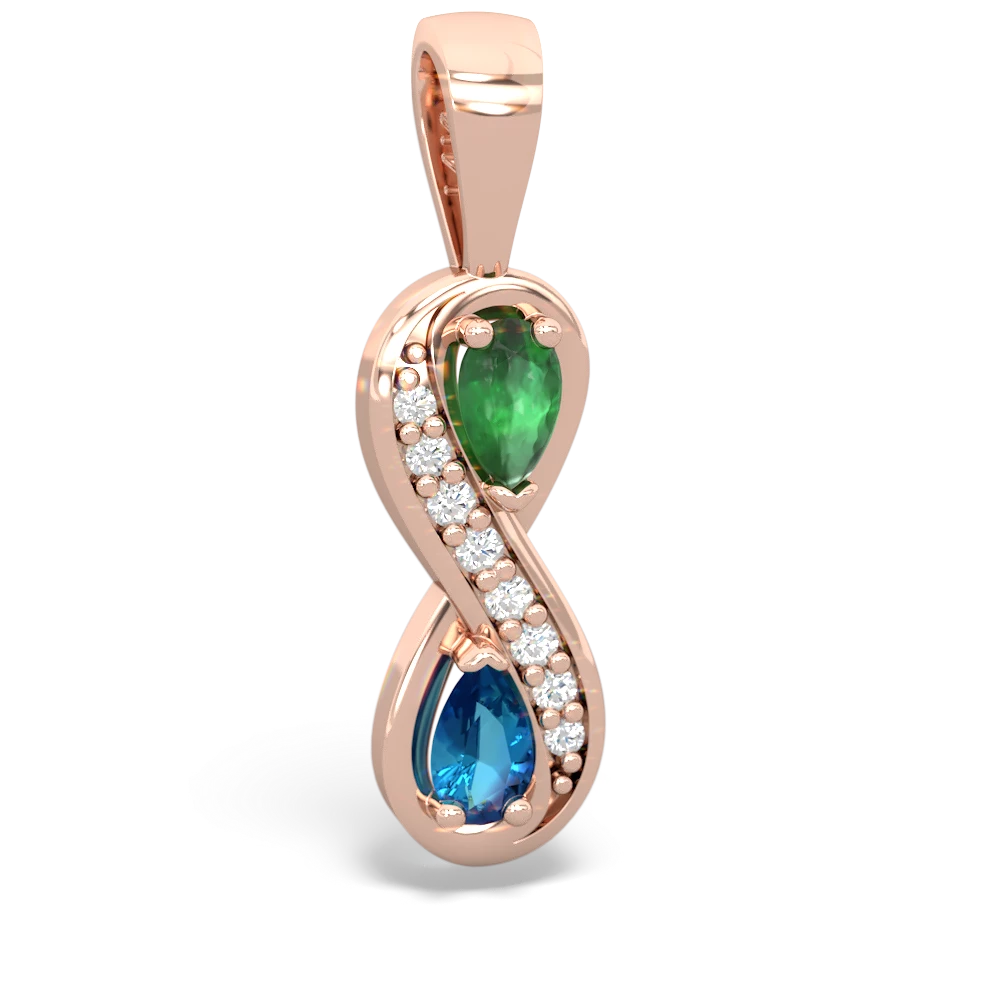 Emerald Diamond Infinity 14K Rose Gold pendant P5390