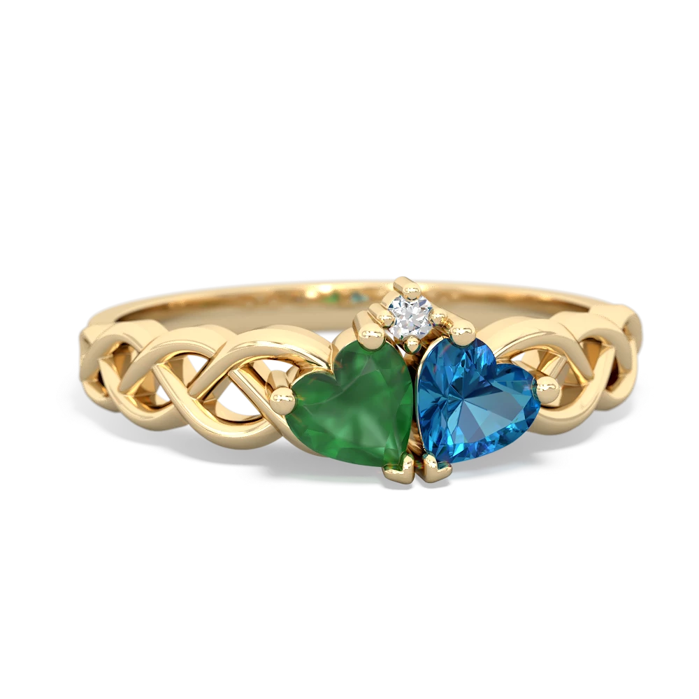 Emerald Heart To Heart Braid 14K Yellow Gold ring R5870