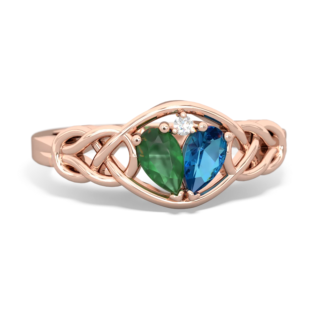 Emerald Celtic Love Knot 14K Rose Gold ring R5420