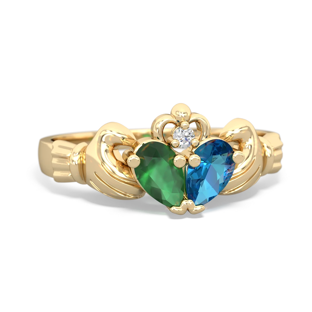 Emerald 'Our Heart' Claddagh 14K Yellow Gold ring R2388