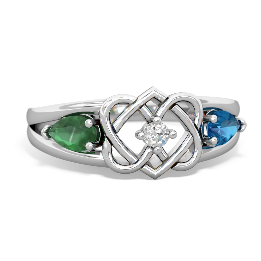 Emerald Hearts Intertwined 14K White Gold ring R5880