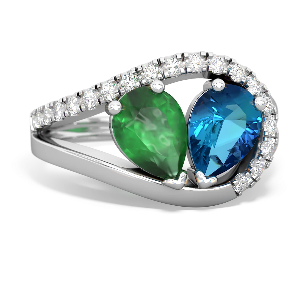 Emerald Nestled Heart Keepsake 14K White Gold ring R5650