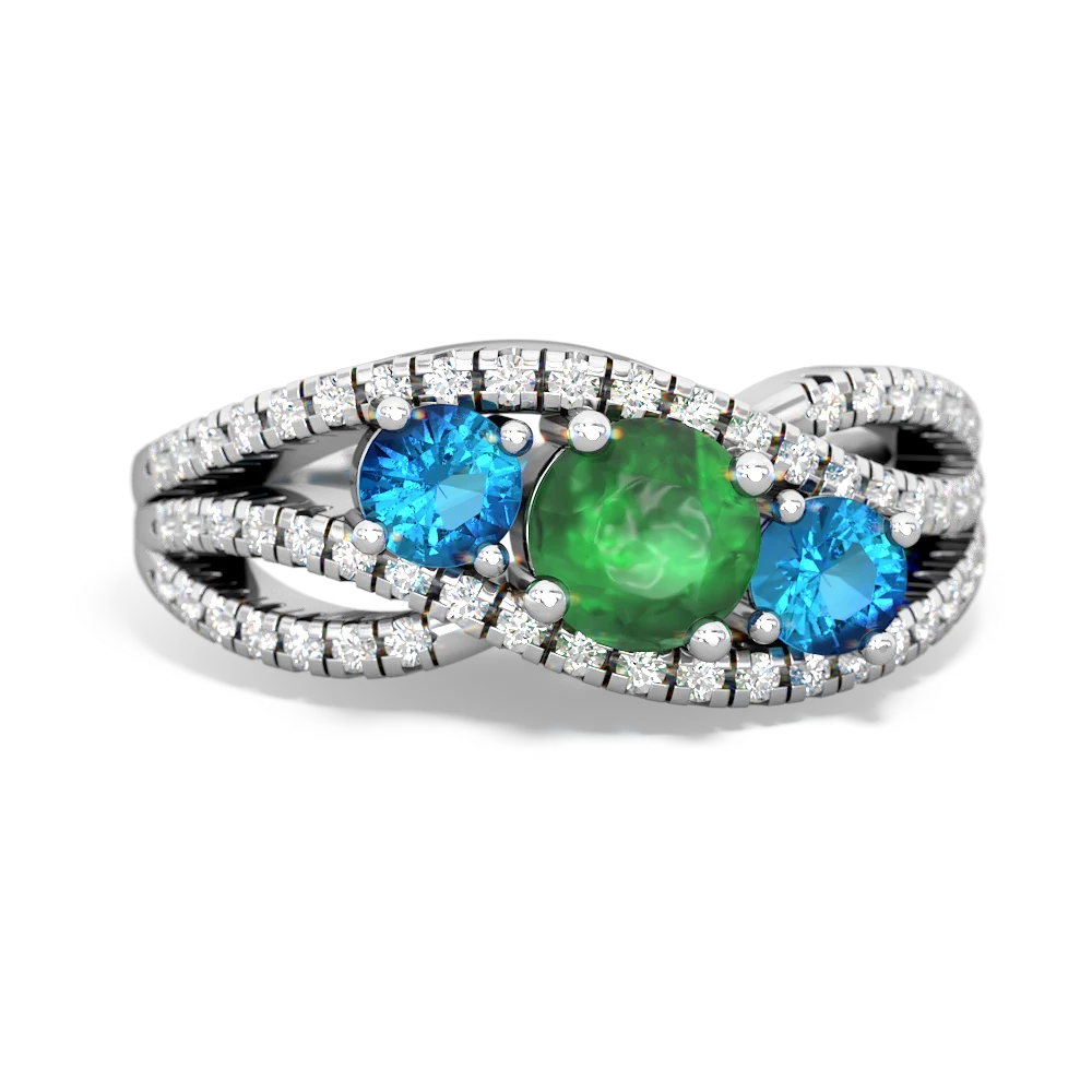 Emerald Three Stone Aurora 14K White Gold ring R3080