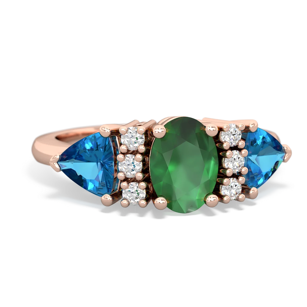 Emerald Antique Style Three Stone 14K Rose Gold ring R2186