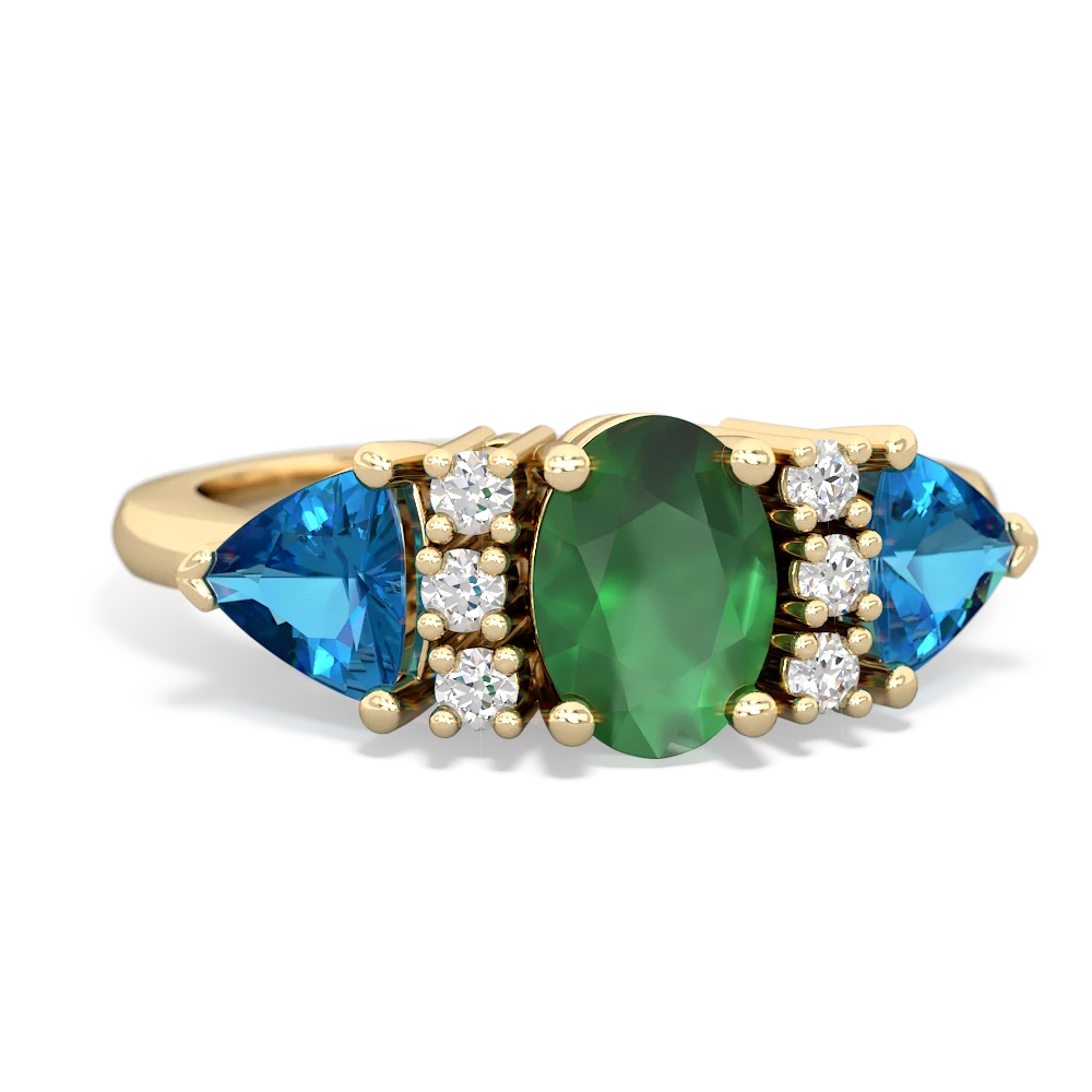 Emerald Antique Style Three Stone 14K Yellow Gold ring R2186