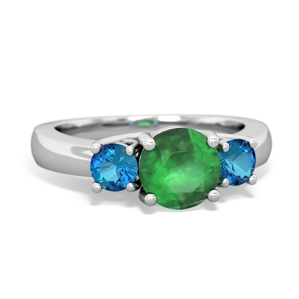 Emerald Three Stone Round Trellis 14K White Gold ring R4018