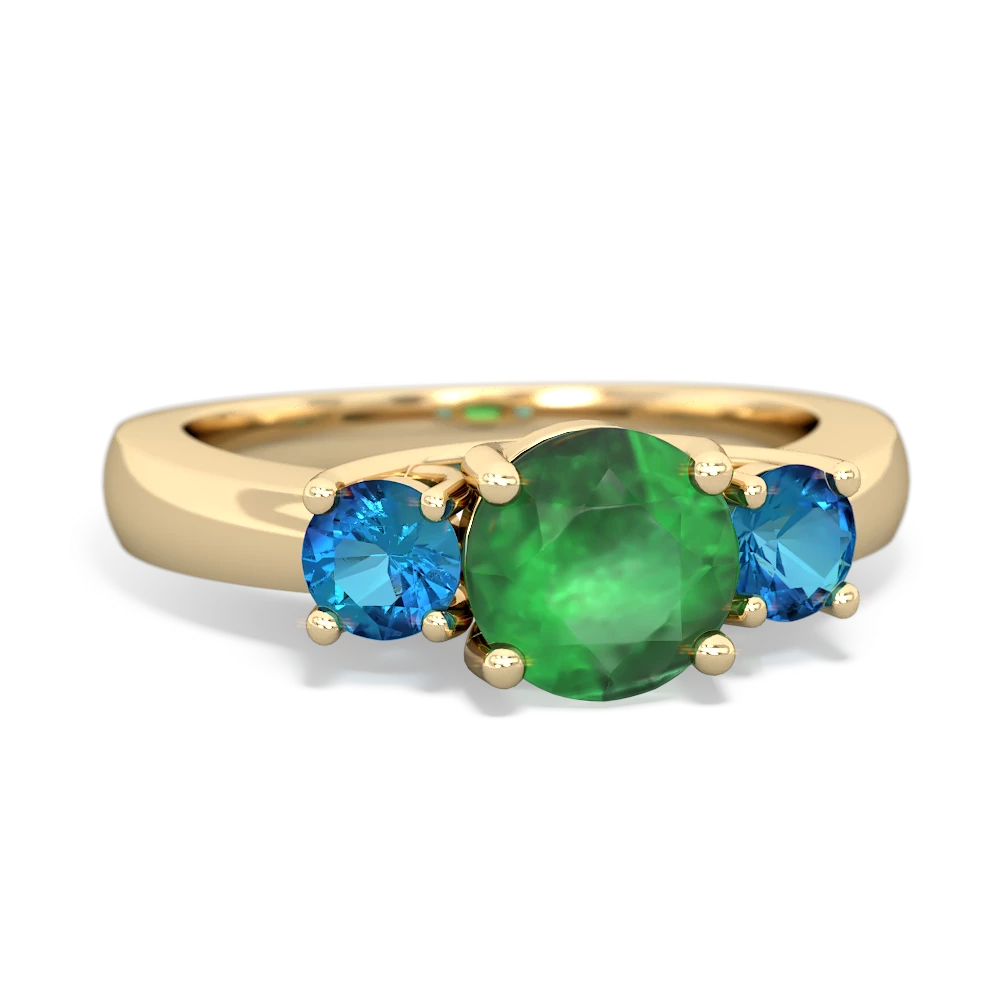 Emerald Three Stone Round Trellis 14K Yellow Gold ring R4018