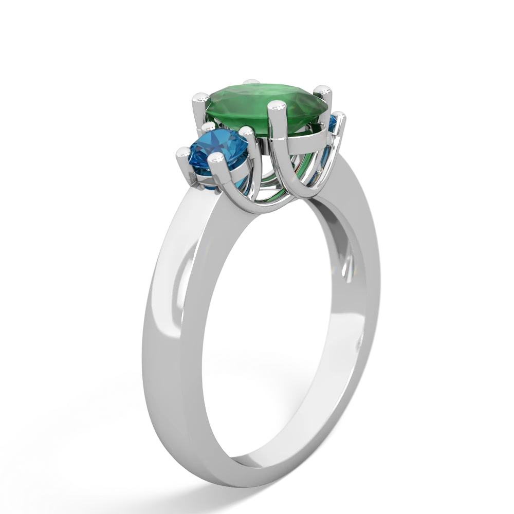 Emerald Three Stone Oval Trellis 14K White Gold ring R4024