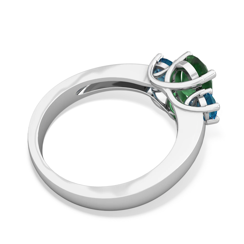 Emerald Three Stone Oval Trellis 14K White Gold ring R4024