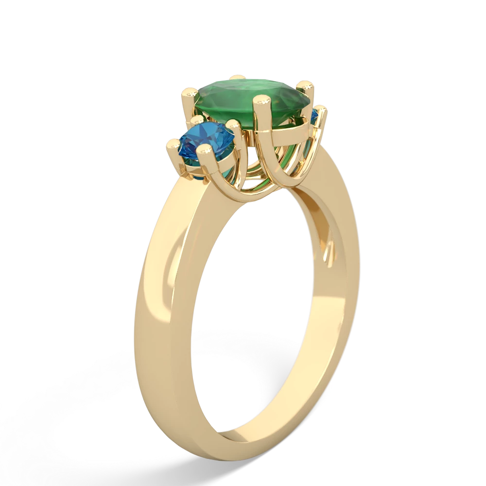 Emerald Three Stone Oval Trellis 14K Yellow Gold ring R4024