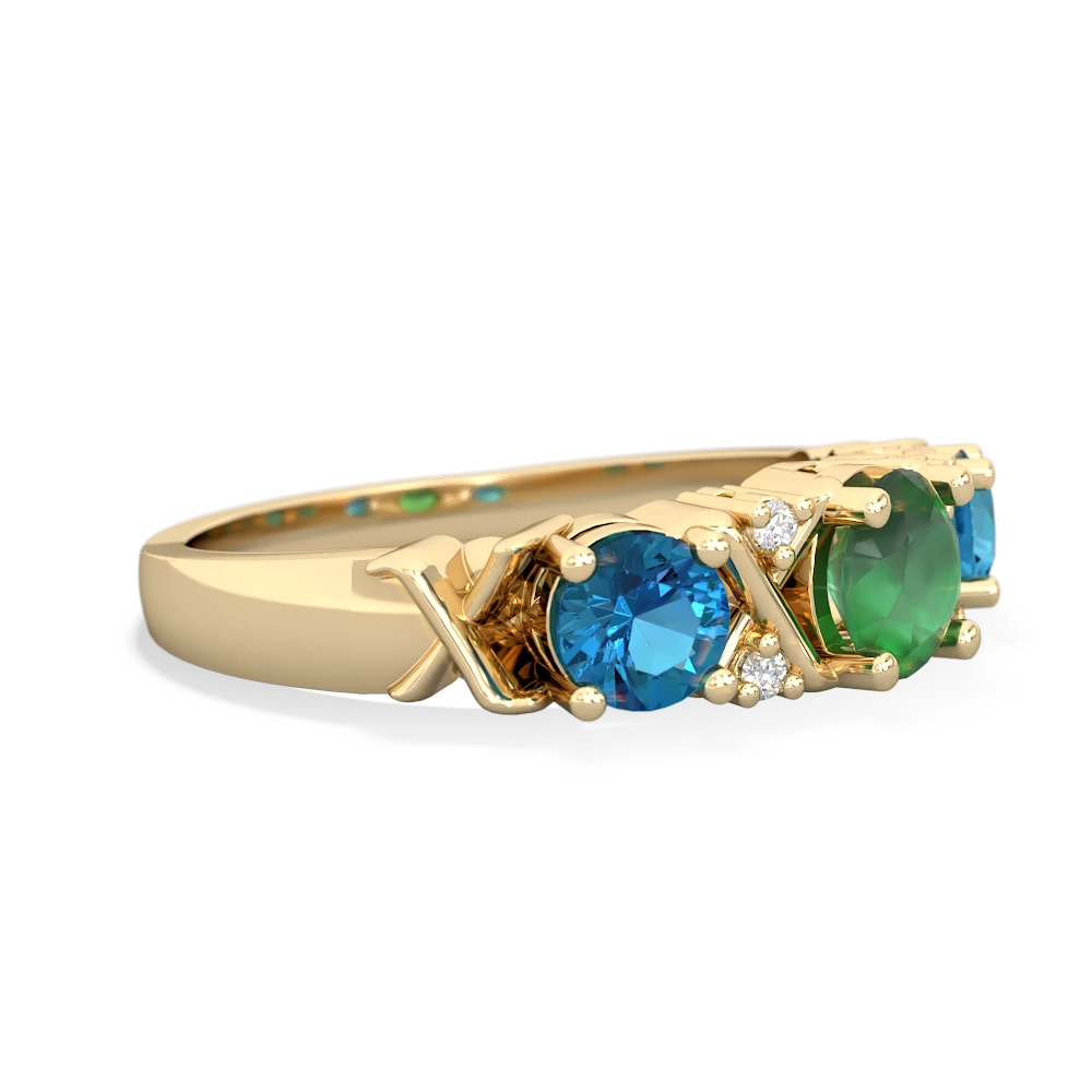 Emerald Hugs And Kisses 14K Yellow Gold ring R5016